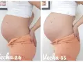 Gravid vecka 34 jämfört med vecka 35. En tydlig tillväxt av magen under familjelivet.