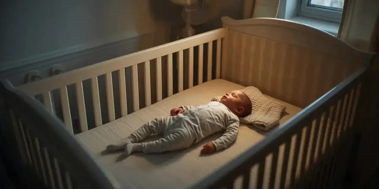 Sover gott i spjälsängen, en liten bebis svettas lite i värmen.