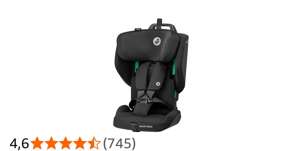 Maxi Cosi Nomad bilbarnstol i svart, med fempunktssele och justerbart nackstöd. Perfekt för resor med barn.