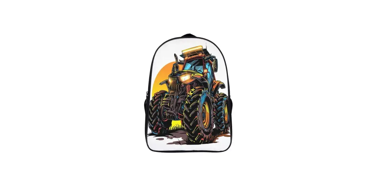 Ryggsäck med en cool, färgglad traktor som motiv. Perfekt för små bönder som älskar stora maskiner!