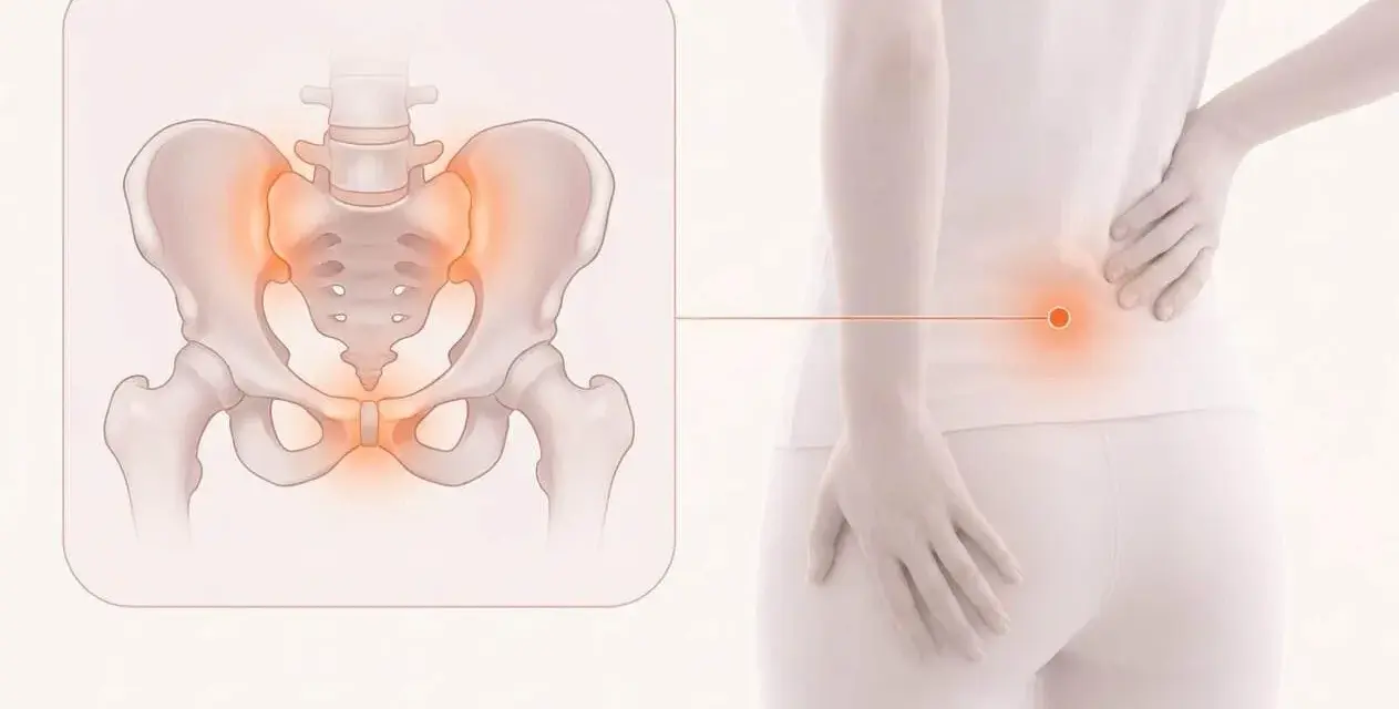 Illustration visar bäckenet med markerad smärta, som kan upplevas som ont i blygdbenet gravid.