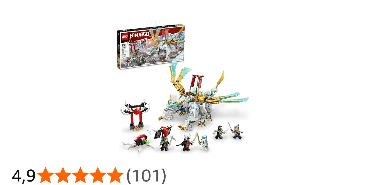 Lego 71786: en imponerande isdrake med gyllene vingar, sex ninjafigurer och en stridsarena.