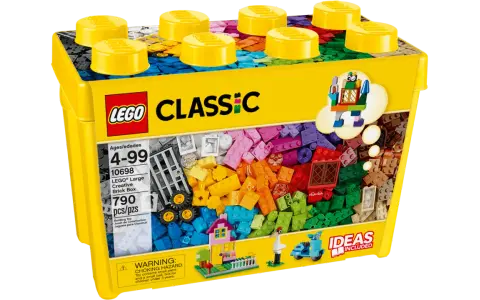 En gul lego fantasiklosslåda med 790 delar, full av färgglada klossar för oändliga byggmöjligheter.