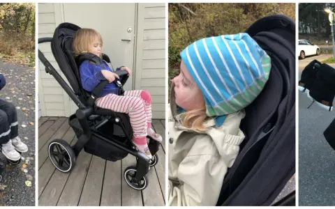 Barn i barnvagnens sittdel. Enkla byten till sittdel gör vardagen smidigare.