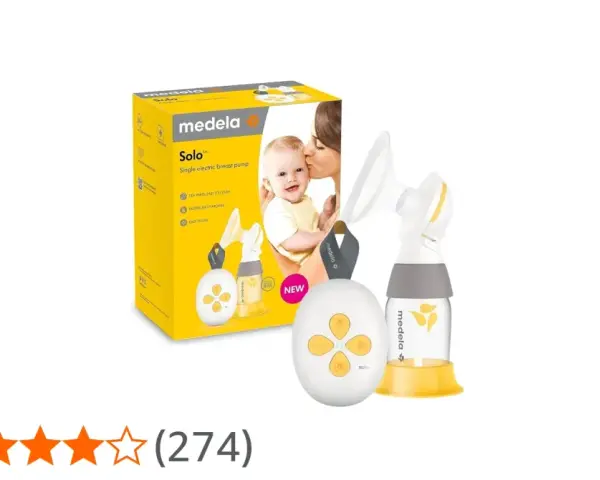 Medela Solo bröstpump med tillhörande förpackning. Enkel, effektiv och lätt att använda för mammor.