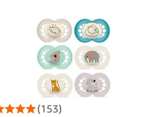 Sex stycken MAM Air nappar 6-16 månader med djurmotiv: björn, räv, koala, elefant, leopard och zebra.