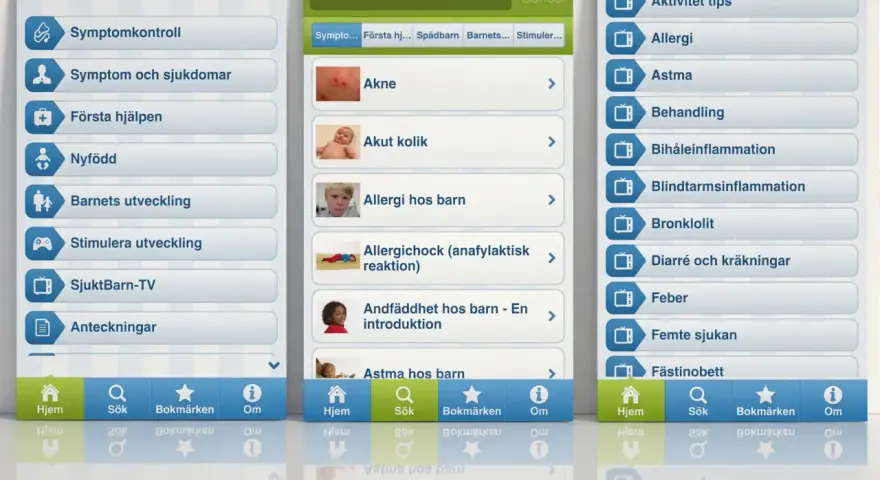 Appen SjuktBarn hjälper föräldrar med barnets hälsa, från symtomkontroll till första hjälpen. Här finns information om allt från akne till astma hos barn, och även tips för att hantera bebis hosta.