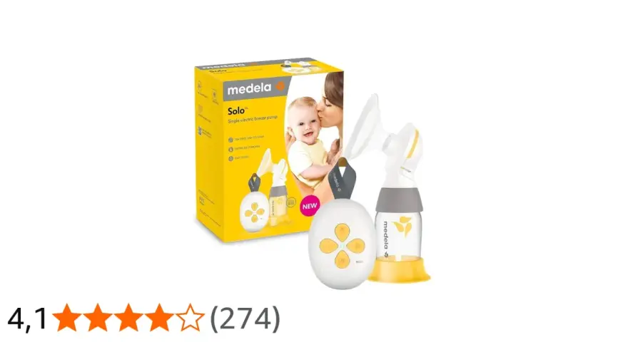 Medela Solo bröstpump med tillhörande förpackning. Enkel, effektiv och lätt att använda för mammor.