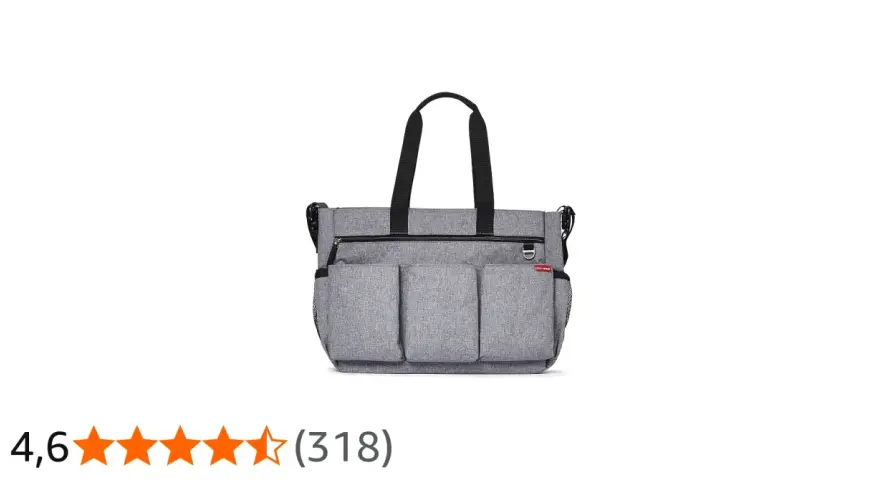 Grå Skip Hop Duo Signature skötväska med många fack. Perfekt för att organisera allt för bebisen.
