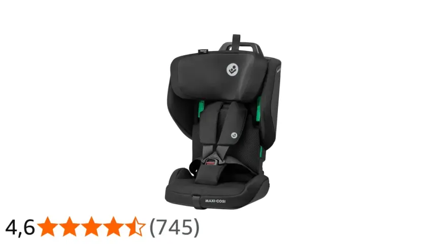 Maxi Cosi Nomad bilbarnstol i svart, med fempunktssele och justerbart nackstöd. Perfekt för resor med barn.