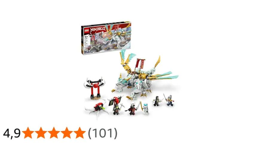 Lego 71786: en imponerande isdrake med gyllene vingar, sex ninjafigurer och en stridsarena.