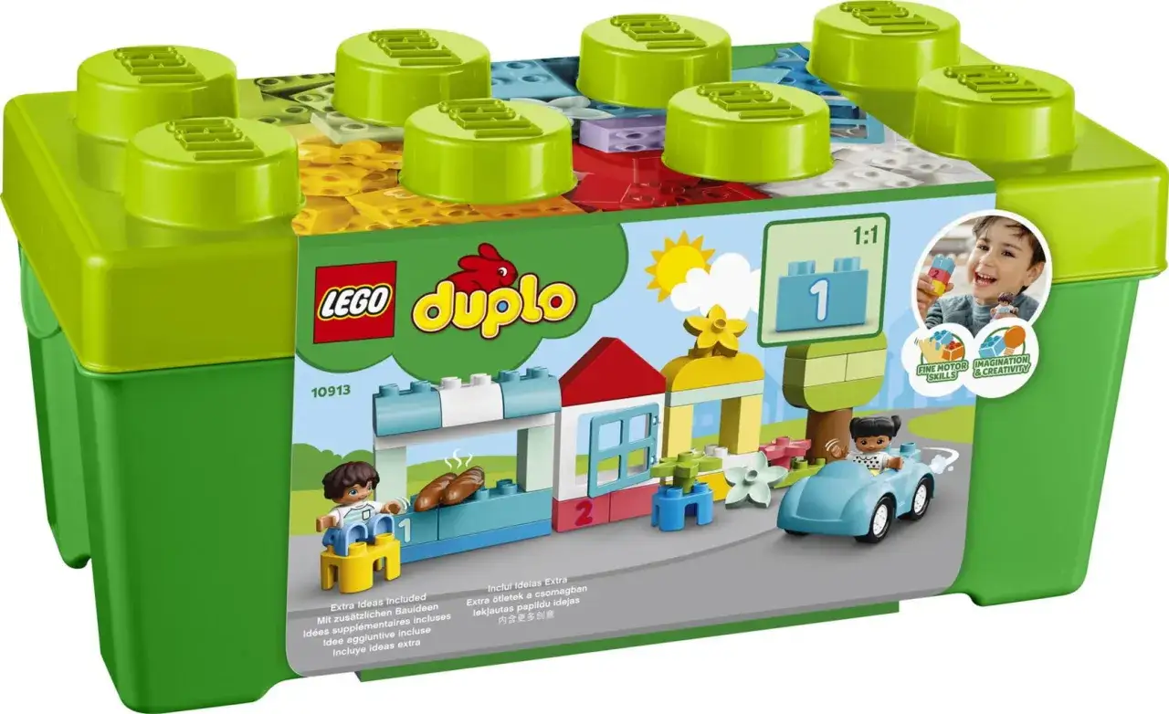 LEGO Duplo 10913 l&aring;da med byggklossar och lekfulla figurer som skapar en stadsmilj&ouml;.